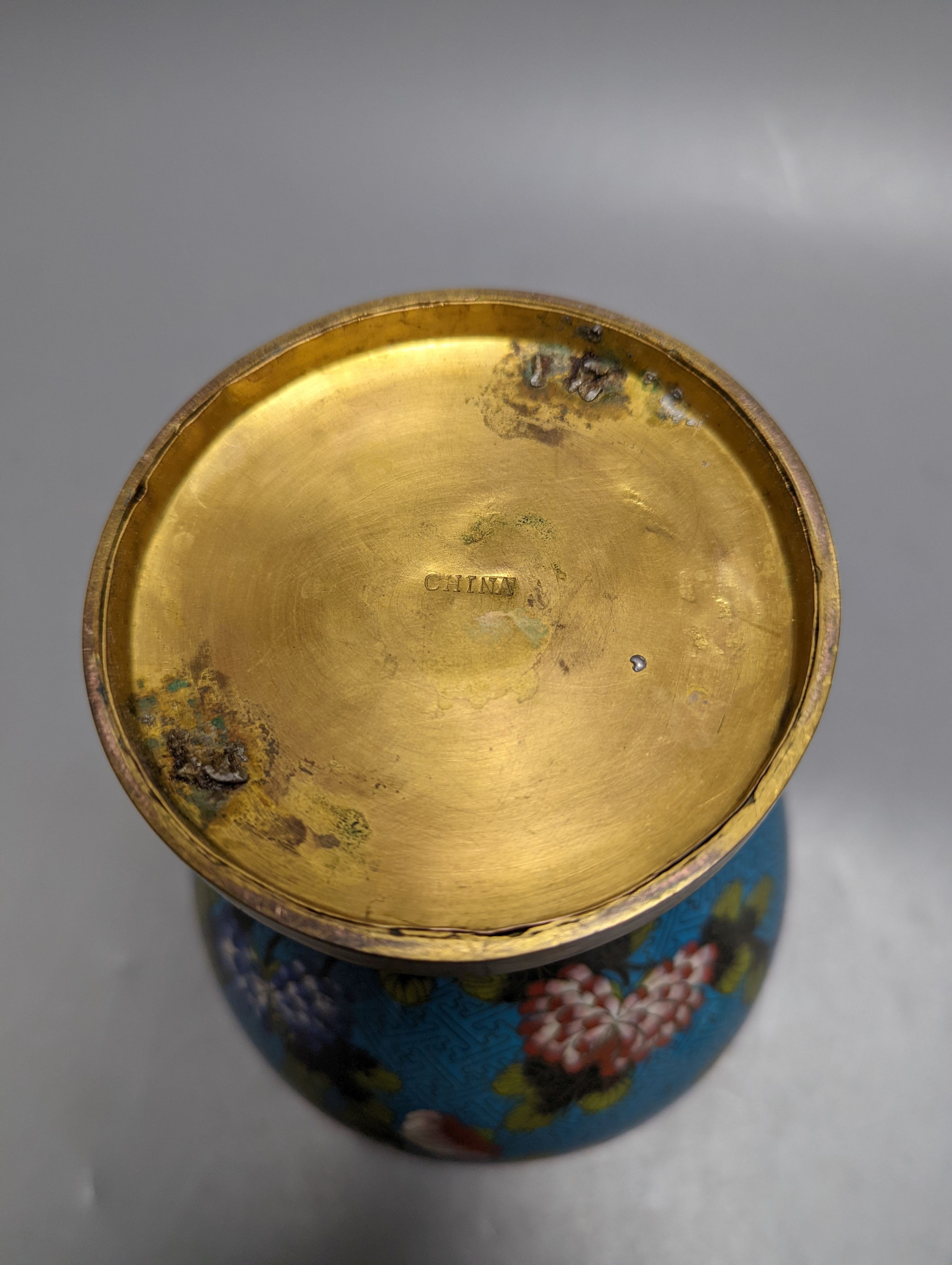 A Chinese cloisonne enamel vase and cover, early 20th century and a bronze brush pot 25cm